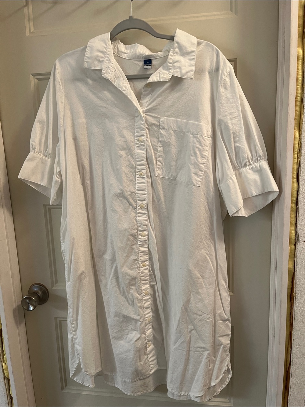 Old Navy White Short-Sleeve Button-Down Shirt Dress